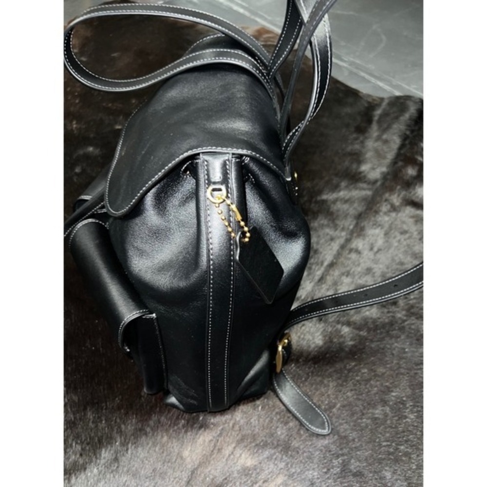 COACH Crosby 28 Black Natural Grain Leather Backpack Gold Hardware Drawstring - Picture 13 of 15